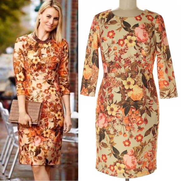 Talbots Dresses & Skirts - Talbots tan fall autumn floral sheath dress